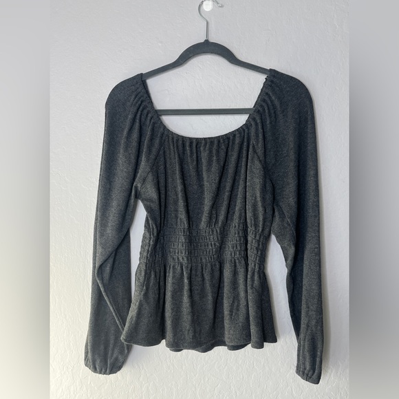 Madewell Womens Gray Plush Square Neck Smocked Top Long Sleeves size small - Picture 6 of 6